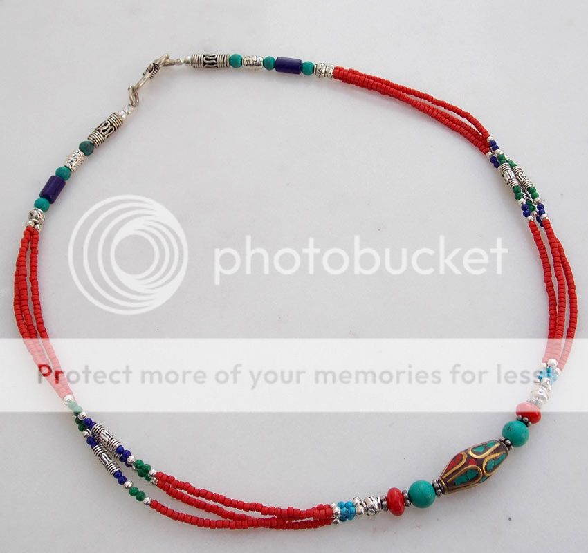 TIBETAN TURQUOISE CORAL GEMSTONE SILVER JEWELRY NECKLACE 18 eBay